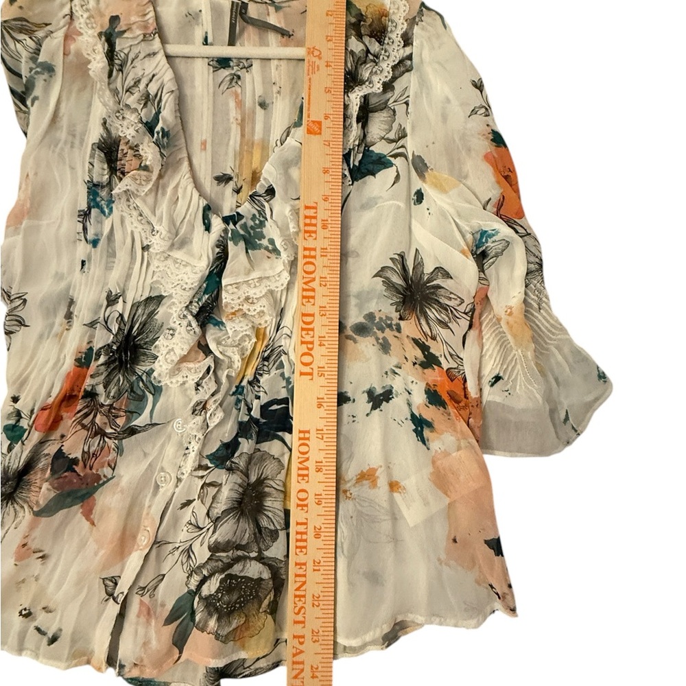 Anthropologie sheer floral lace detailed blouse size XS ( runs large:) NWOT - Picture 12 of 13